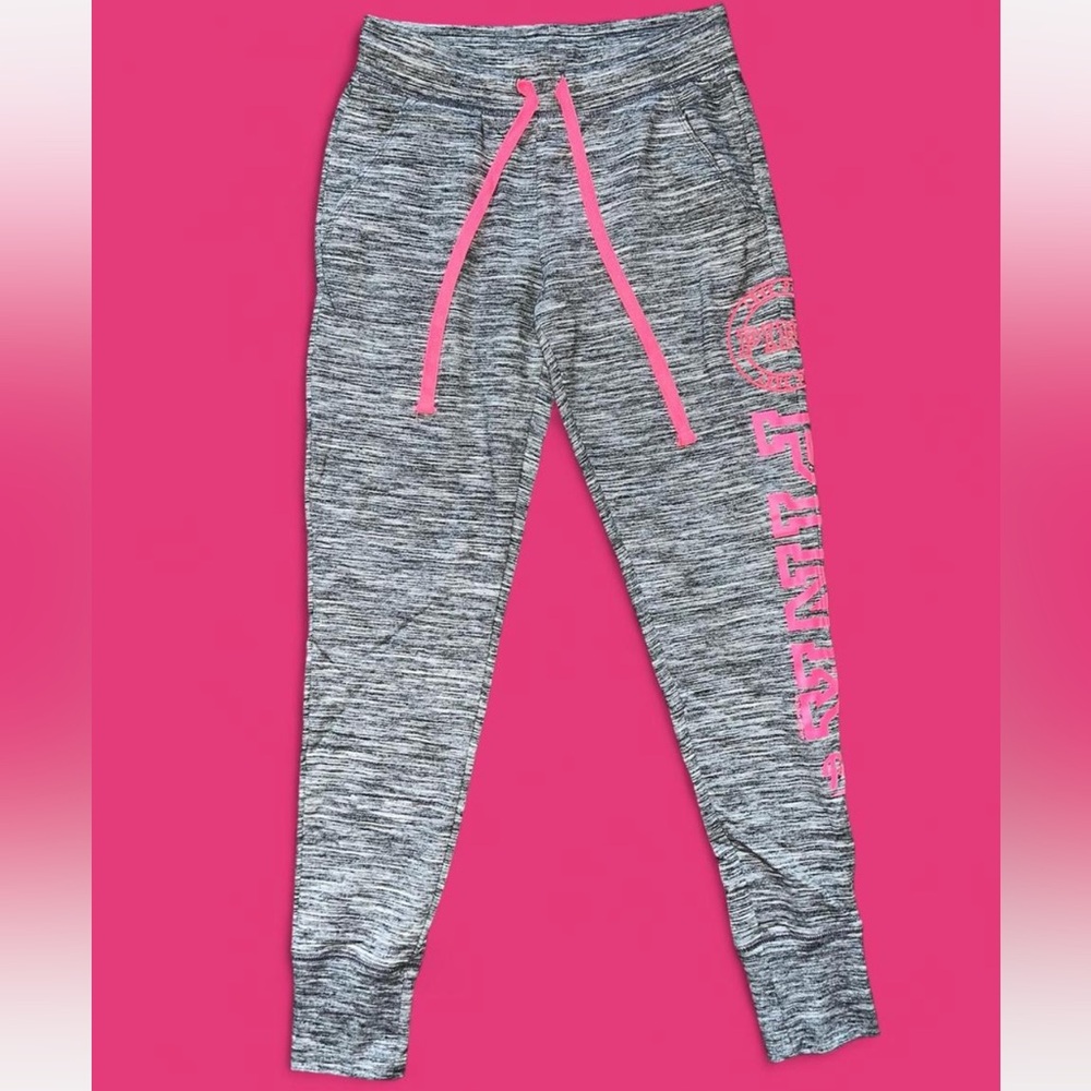 PINK Victoria's Secret Heathered Gray Joggers with Pink Details XS